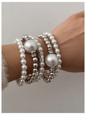NWT Chunky Stacking Imitation Pearl Bracelets Hand Chains 5pc Punk Style